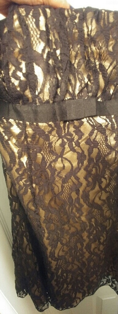 Strapless Black Lace dress with gold backing